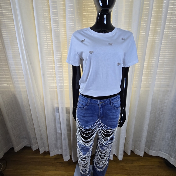 White Embellished T-Shirt - Picture 4 of 16